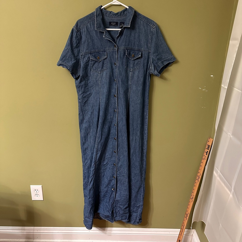 Crazy Horse by Liz Claiborne Vintage Denim Maxi Shirt Dress Button Front XL